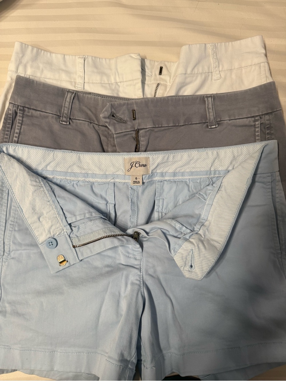 J. Crew Women's Shorts Trio in Light Blue, Gray, and White